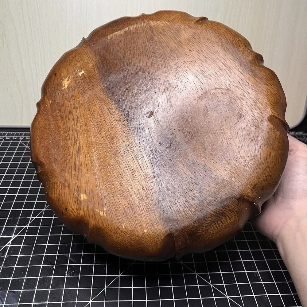 Vintage Hardwoods Wooden Bowl MCM tulip Carved Natural Storage Decor Container